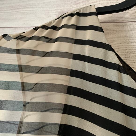 Charming Charlie Nude and Black Striped Dress Sheer Overlay High Low Hem Size L - Picture 11 of 16